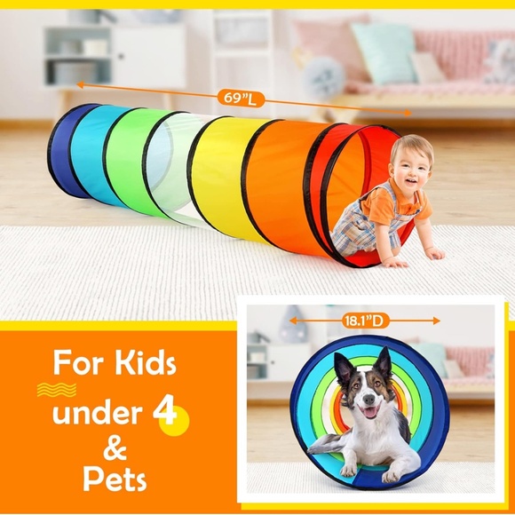 Kids Play Tunnel Tent for Toddlers, Colorful Pop Up Crawl Tunnel Toy for Baby or - Picture 2 of 8